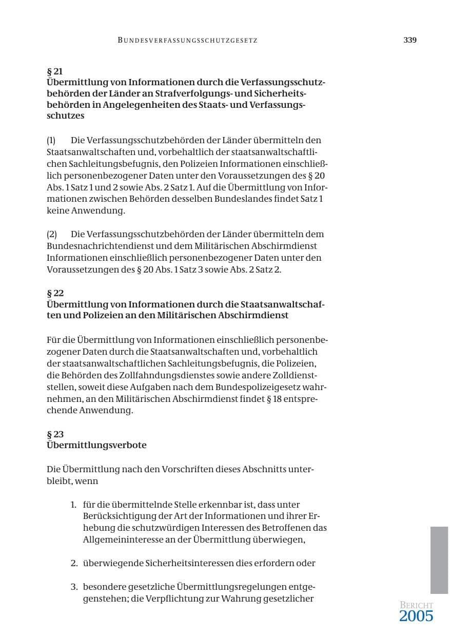 Seite 340 des Verfassungsschutzbericht 2005 Bund