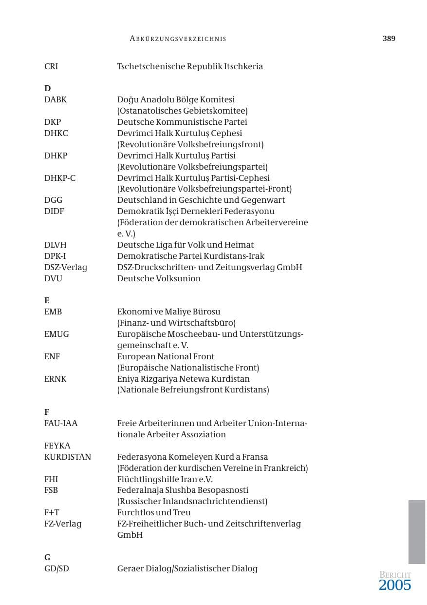 Seite 390 des Verfassungsschutzbericht 2005 Bund