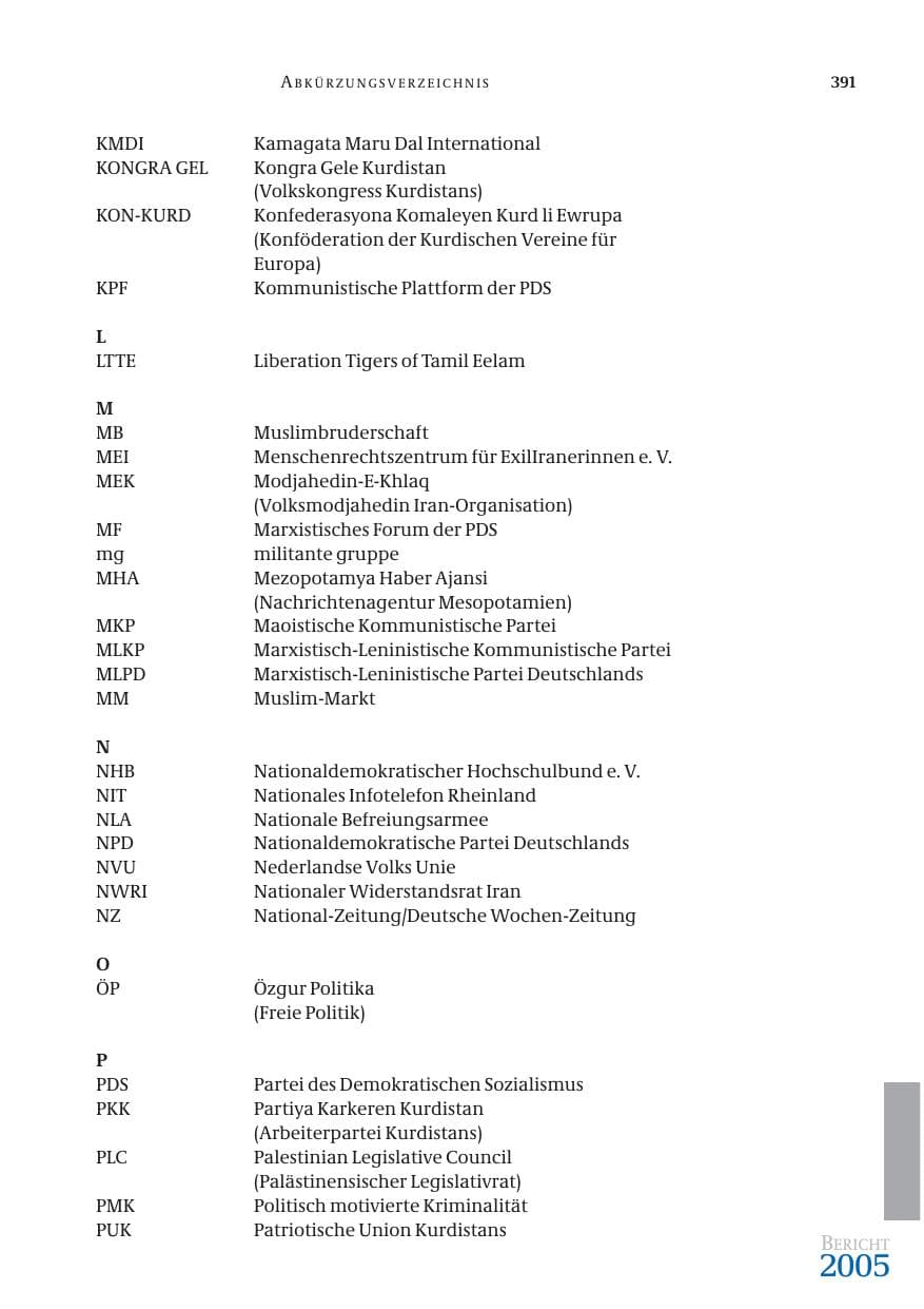 Seite 392 des Verfassungsschutzbericht 2005 Bund