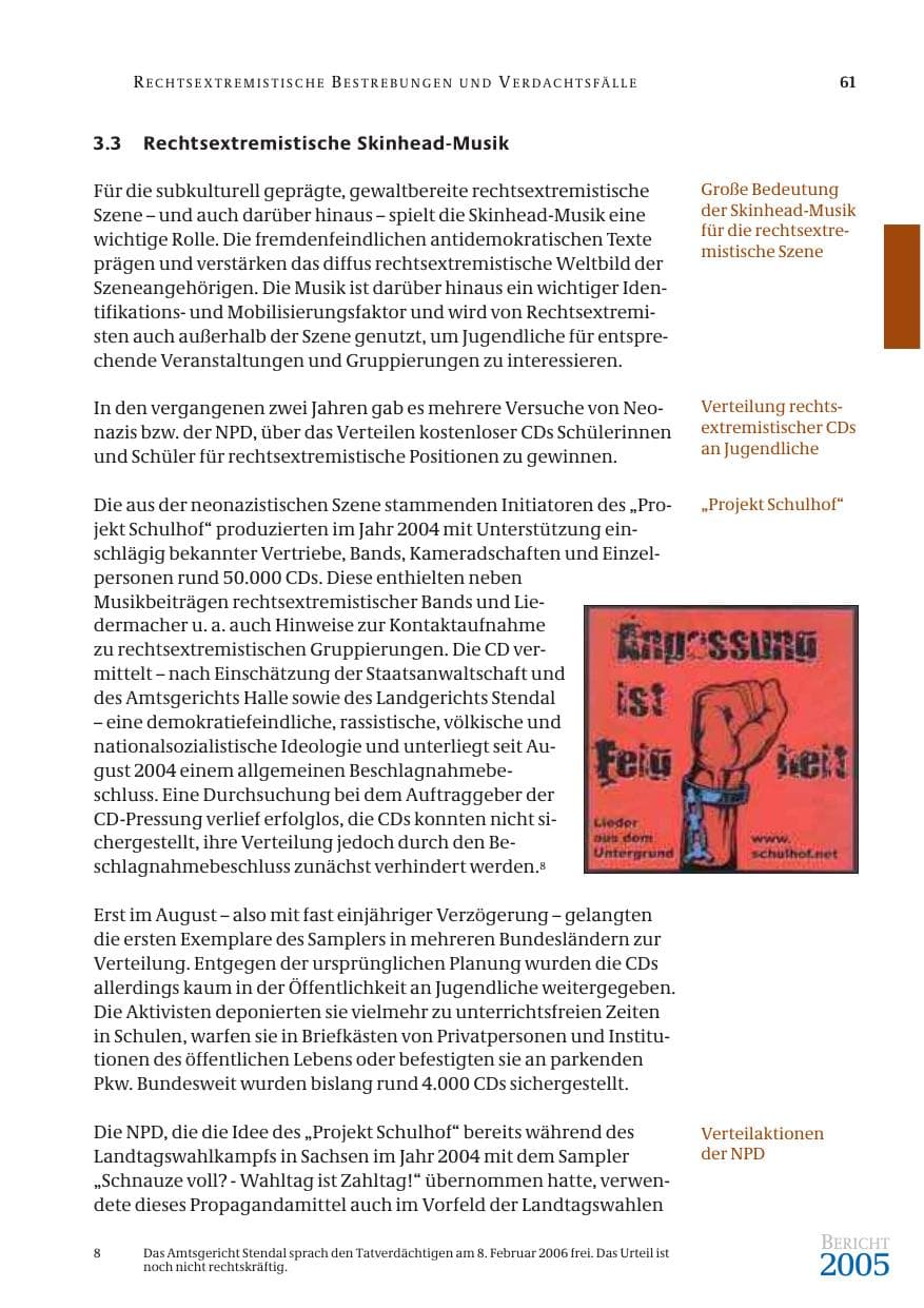 Seite 62 des Verfassungsschutzbericht 2005 Bund