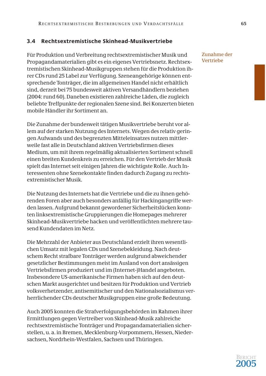 Seite 66 des Verfassungsschutzbericht 2005 Bund