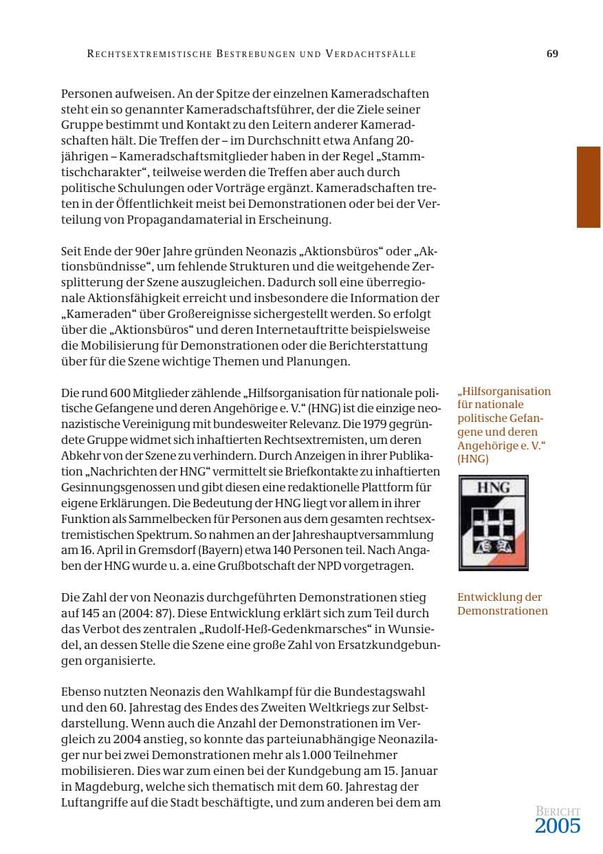 Seite 70 des Verfassungsschutzbericht 2005 Bund