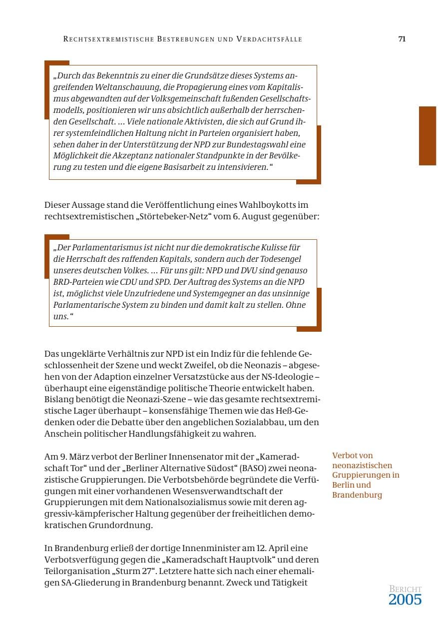 Seite 72 des Verfassungsschutzbericht 2005 Bund