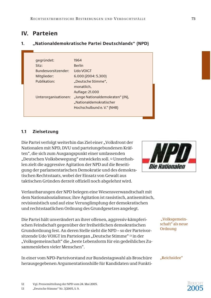 Seite 74 des Verfassungsschutzbericht 2005 Bund