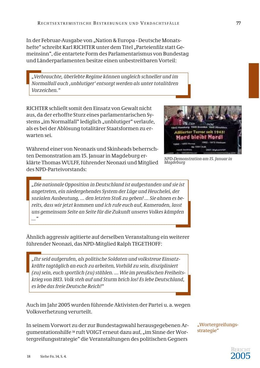 Seite 78 des Verfassungsschutzbericht 2005 Bund