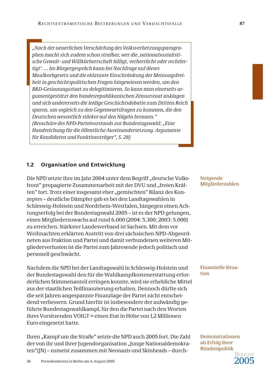 Seite 88 des Verfassungsschutzbericht 2005 Bund