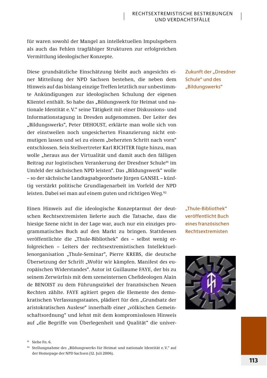 Seite 116 des Verfassungsschutzbericht 2006 Bund