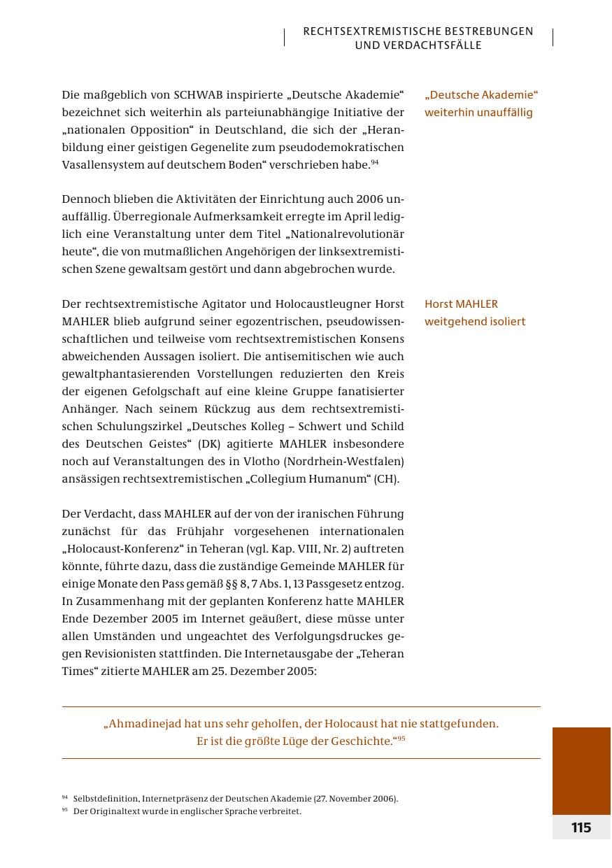 Seite 118 des Verfassungsschutzbericht 2006 Bund
