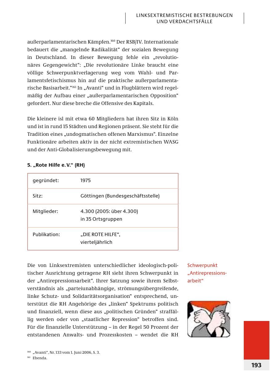 Seite 196 des Verfassungsschutzbericht 2006 Bund