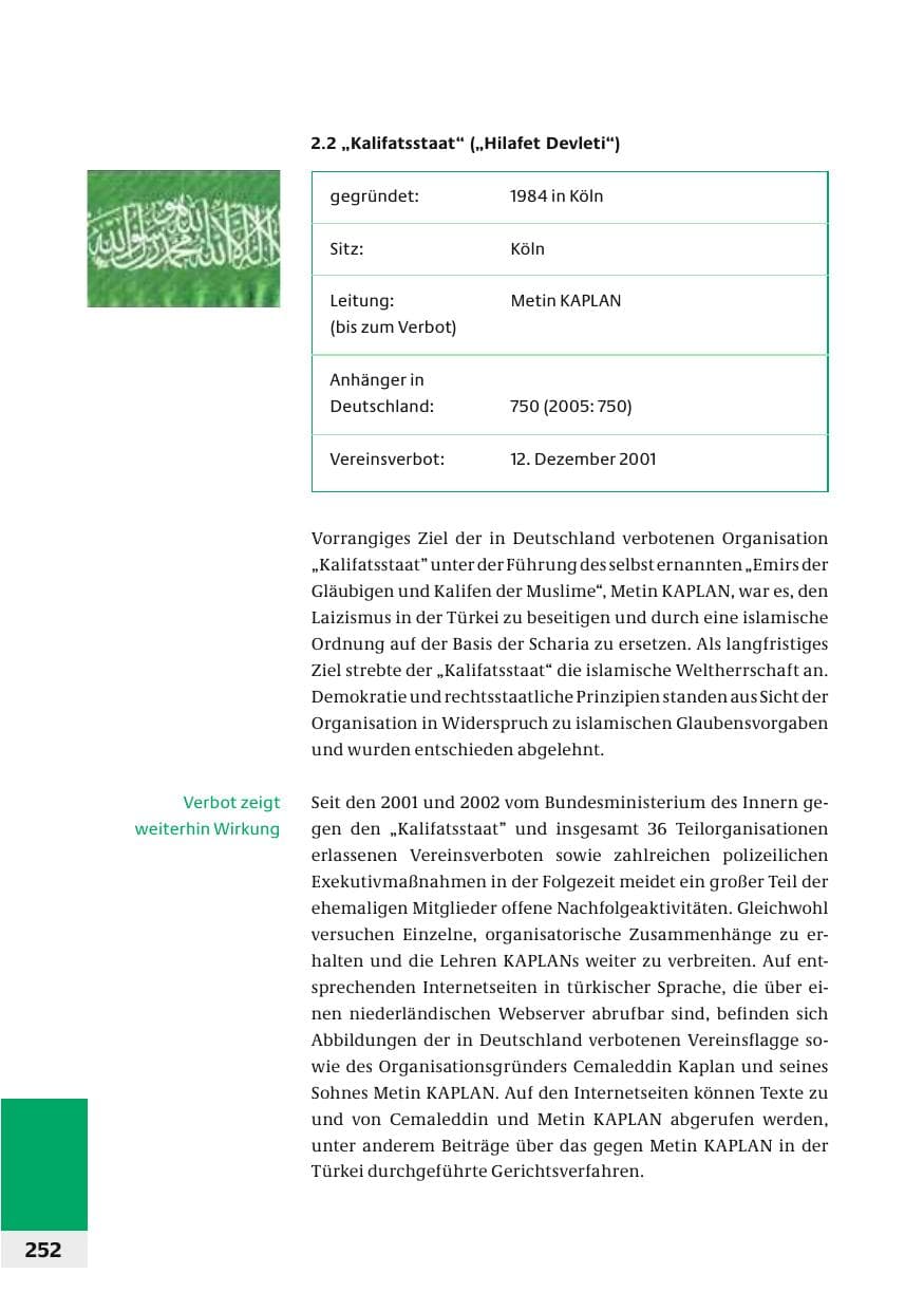 Seite 255 des Verfassungsschutzbericht 2006 Bund