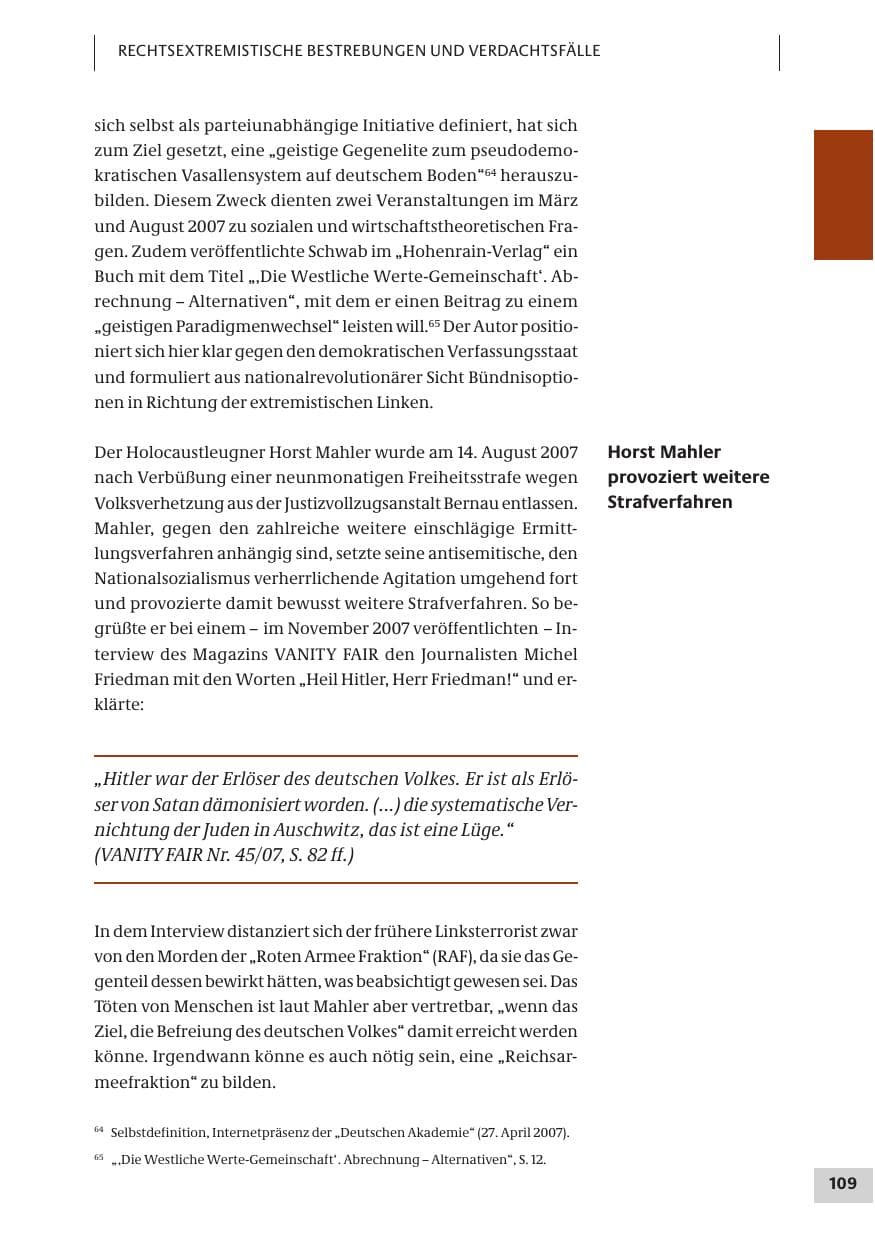 Seite 109 des Verfassungsschutzbericht 2007 Bund