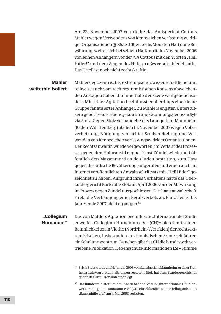 Seite 110 des Verfassungsschutzbericht 2007 Bund