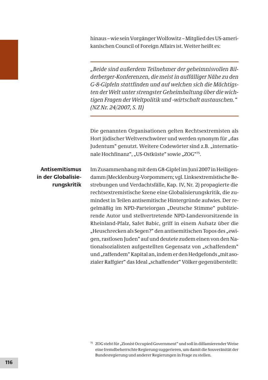 Seite 116 des Verfassungsschutzbericht 2007 Bund