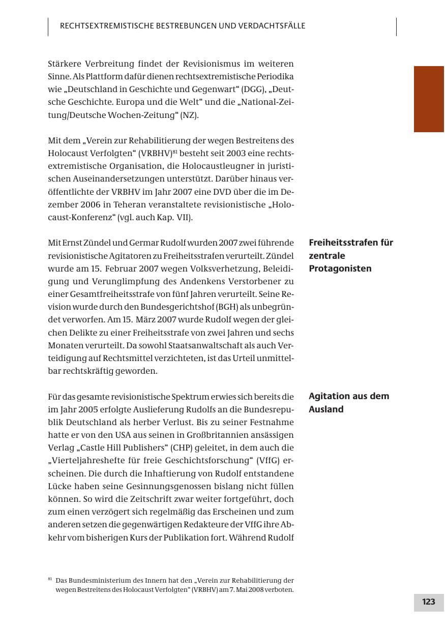 Seite 123 des Verfassungsschutzbericht 2007 Bund