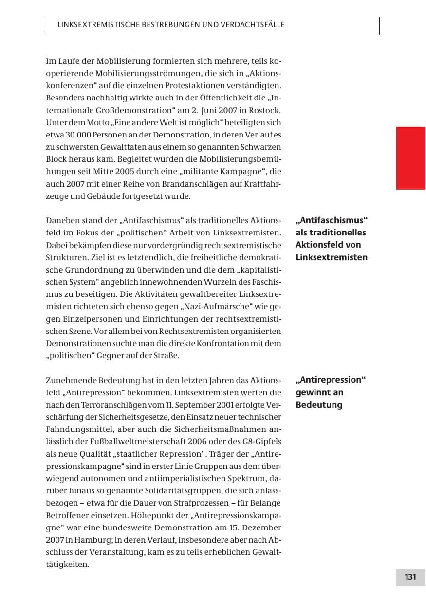 Seite 131 des Verfassungsschutzbericht 2007 Bund