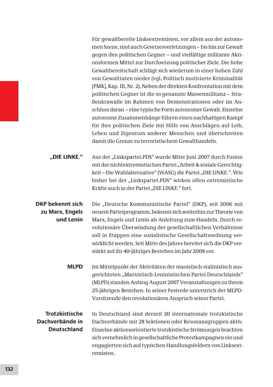 Seite 132 des Verfassungsschutzbericht 2007 Bund