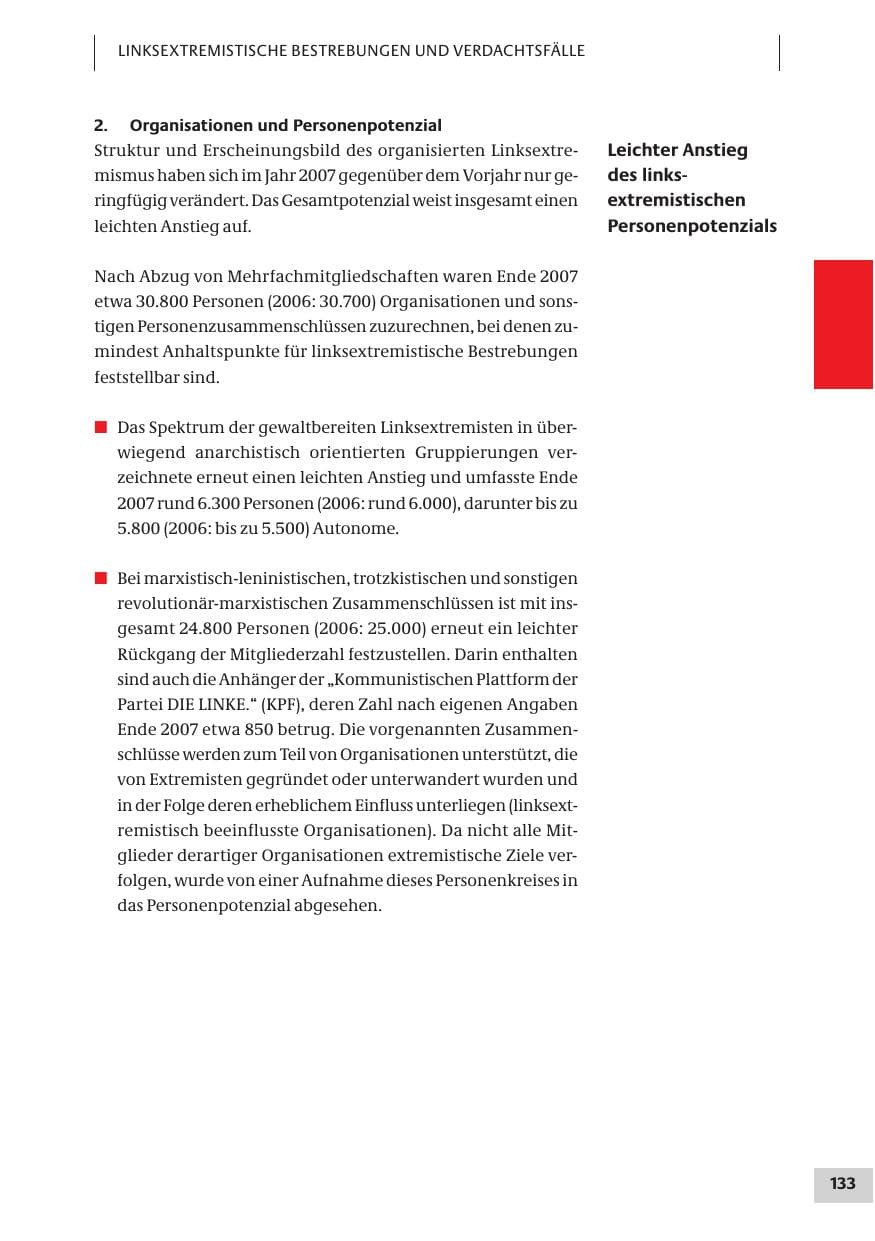 Seite 133 des Verfassungsschutzbericht 2007 Bund