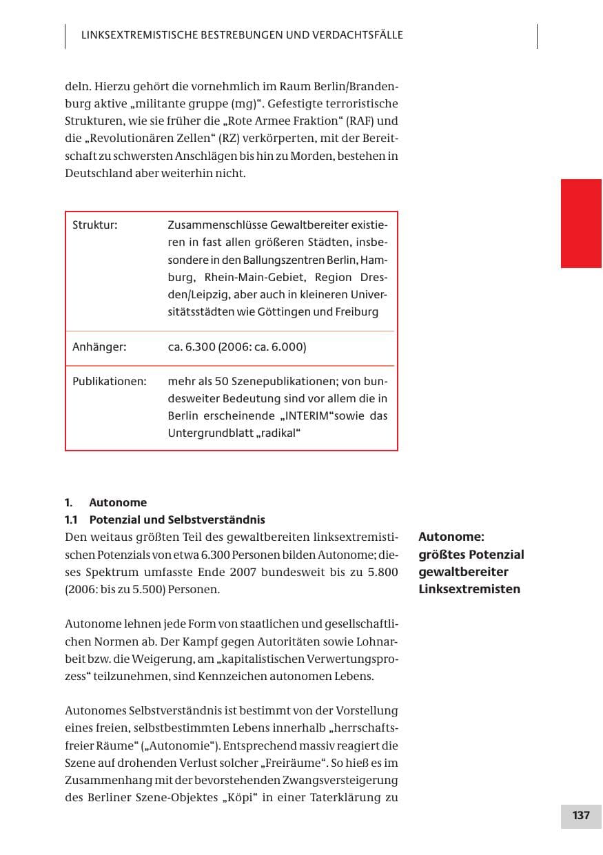Seite 137 des Verfassungsschutzbericht 2007 Bund