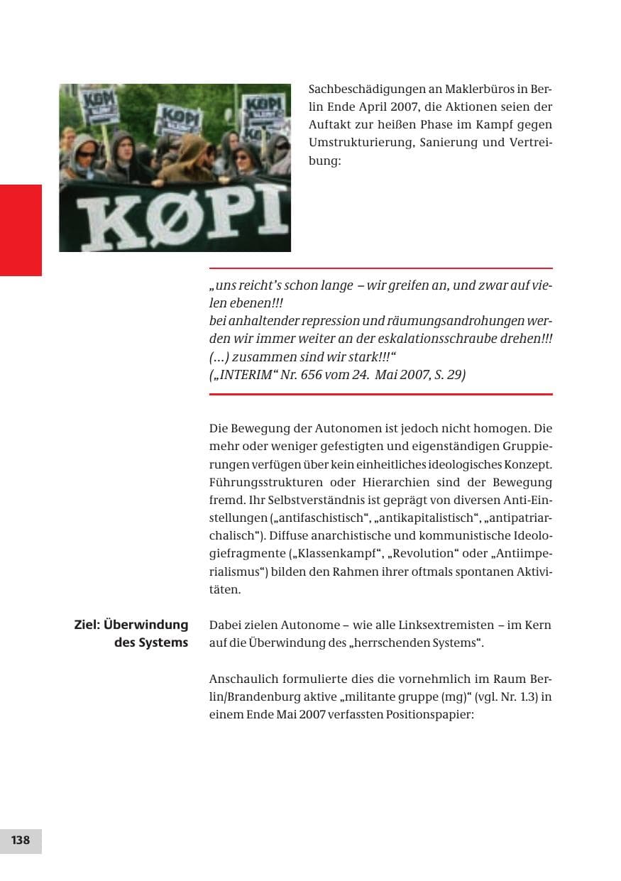 Seite 138 des Verfassungsschutzbericht 2007 Bund