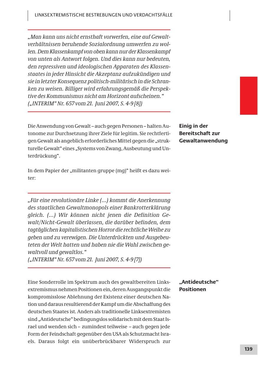 Seite 139 des Verfassungsschutzbericht 2007 Bund