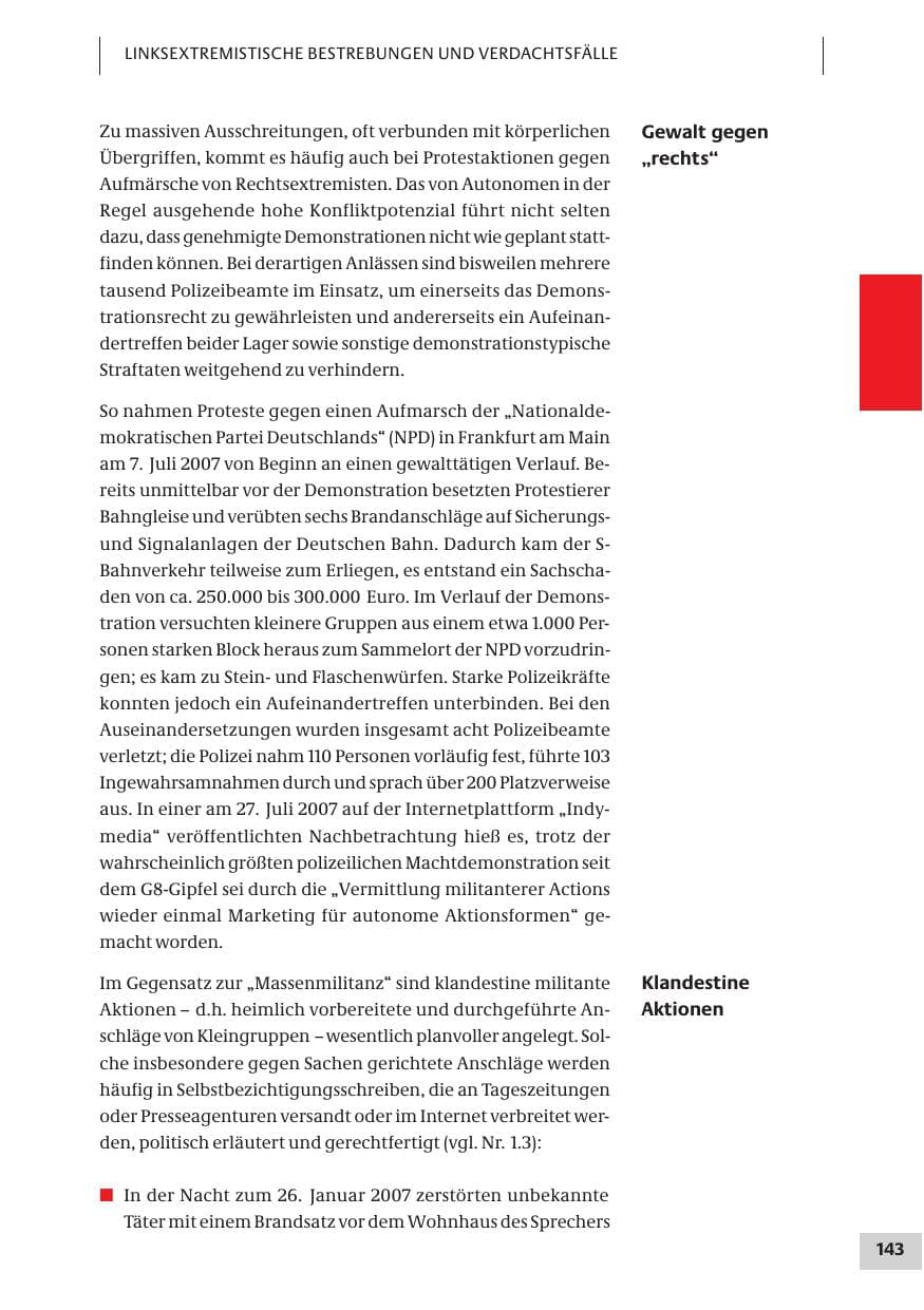 Seite 143 des Verfassungsschutzbericht 2007 Bund