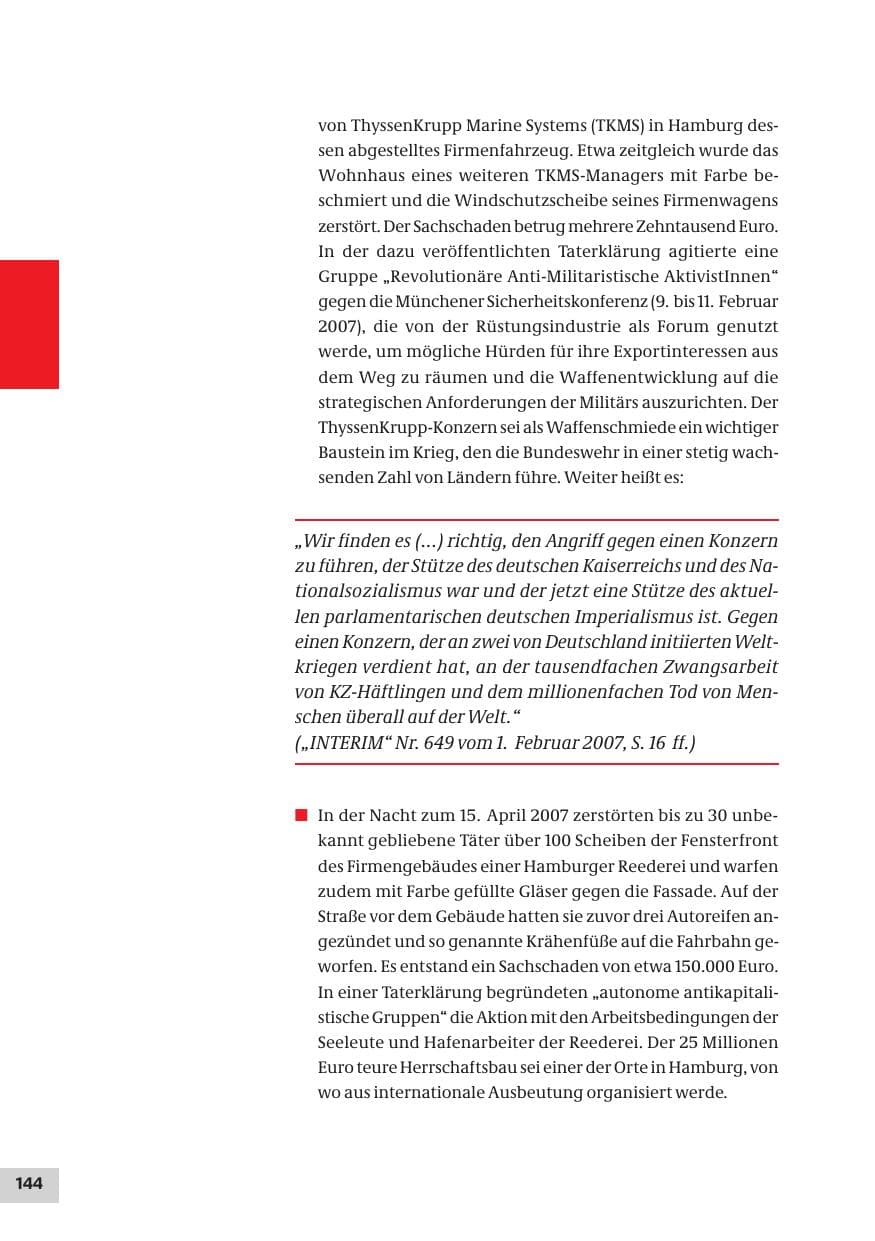 Seite 144 des Verfassungsschutzbericht 2007 Bund