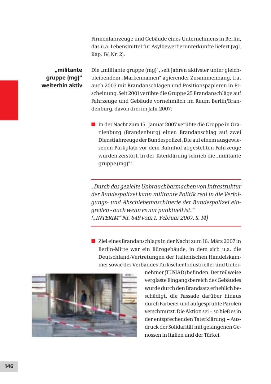 Seite 146 des Verfassungsschutzbericht 2007 Bund