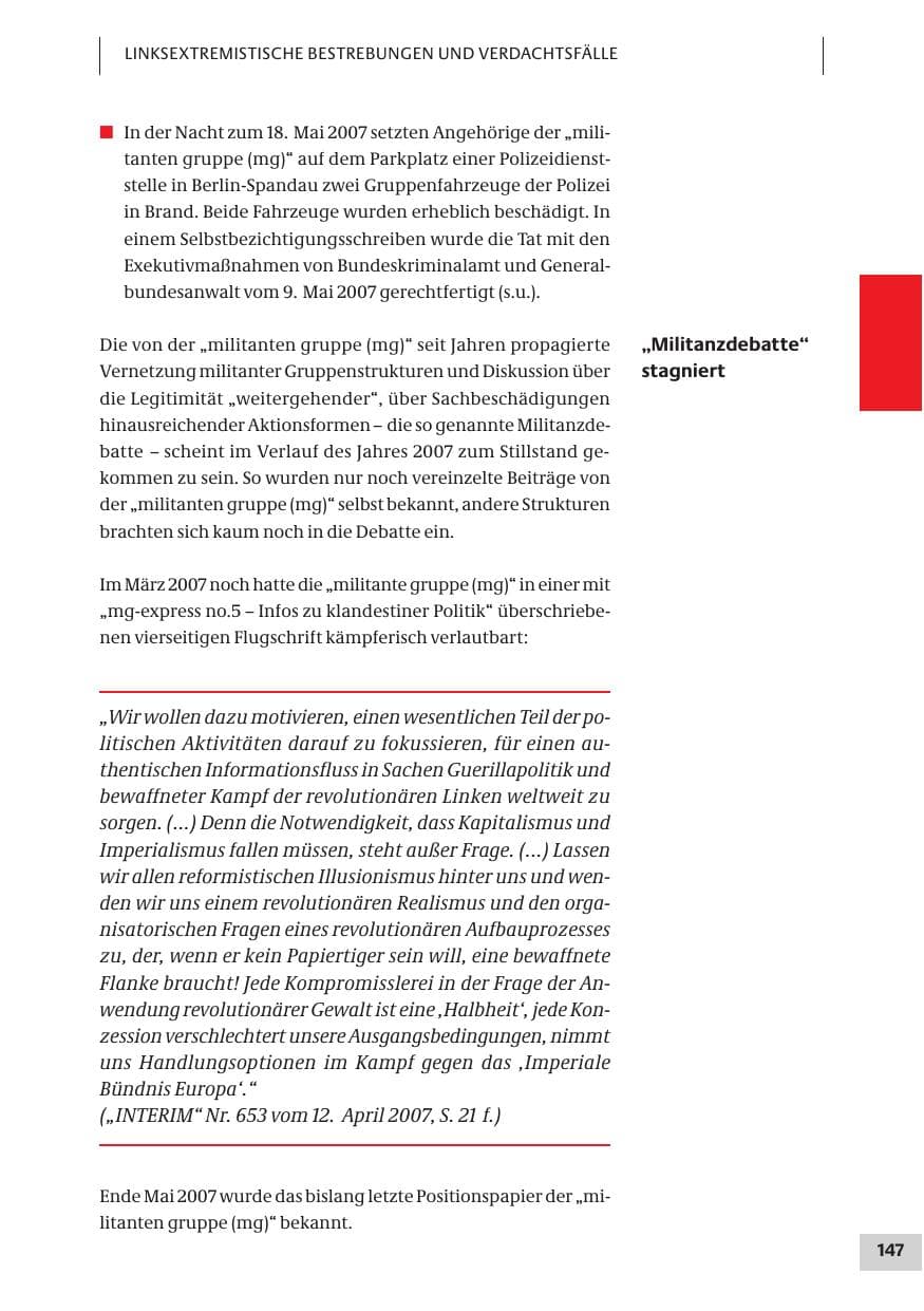 Seite 147 des Verfassungsschutzbericht 2007 Bund