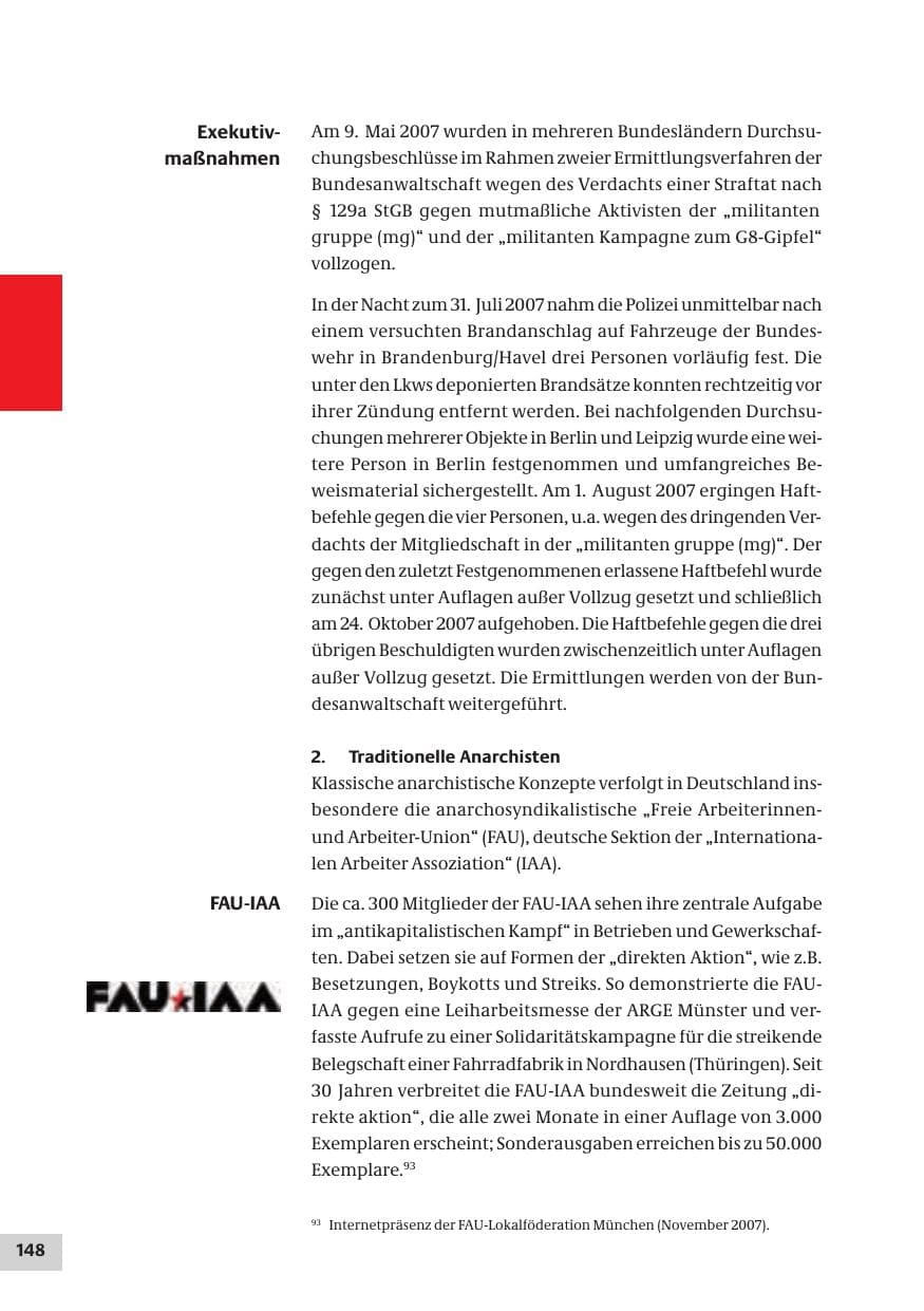 Seite 148 des Verfassungsschutzbericht 2007 Bund