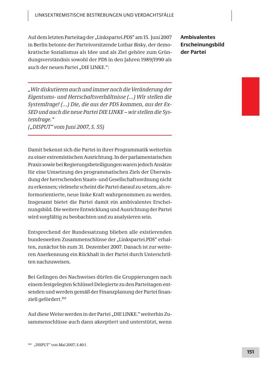 Seite 151 des Verfassungsschutzbericht 2007 Bund