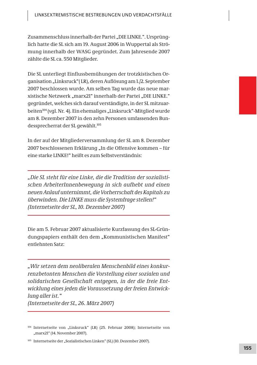 Seite 155 des Verfassungsschutzbericht 2007 Bund