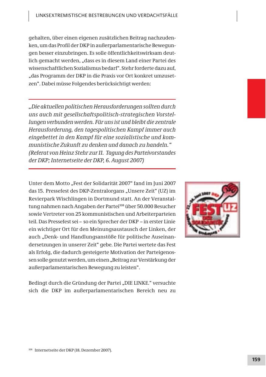 Seite 159 des Verfassungsschutzbericht 2007 Bund