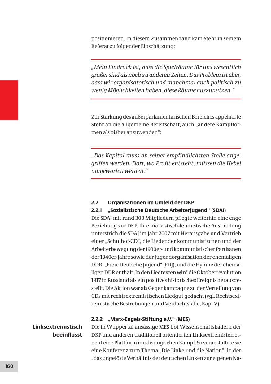 Seite 160 des Verfassungsschutzbericht 2007 Bund