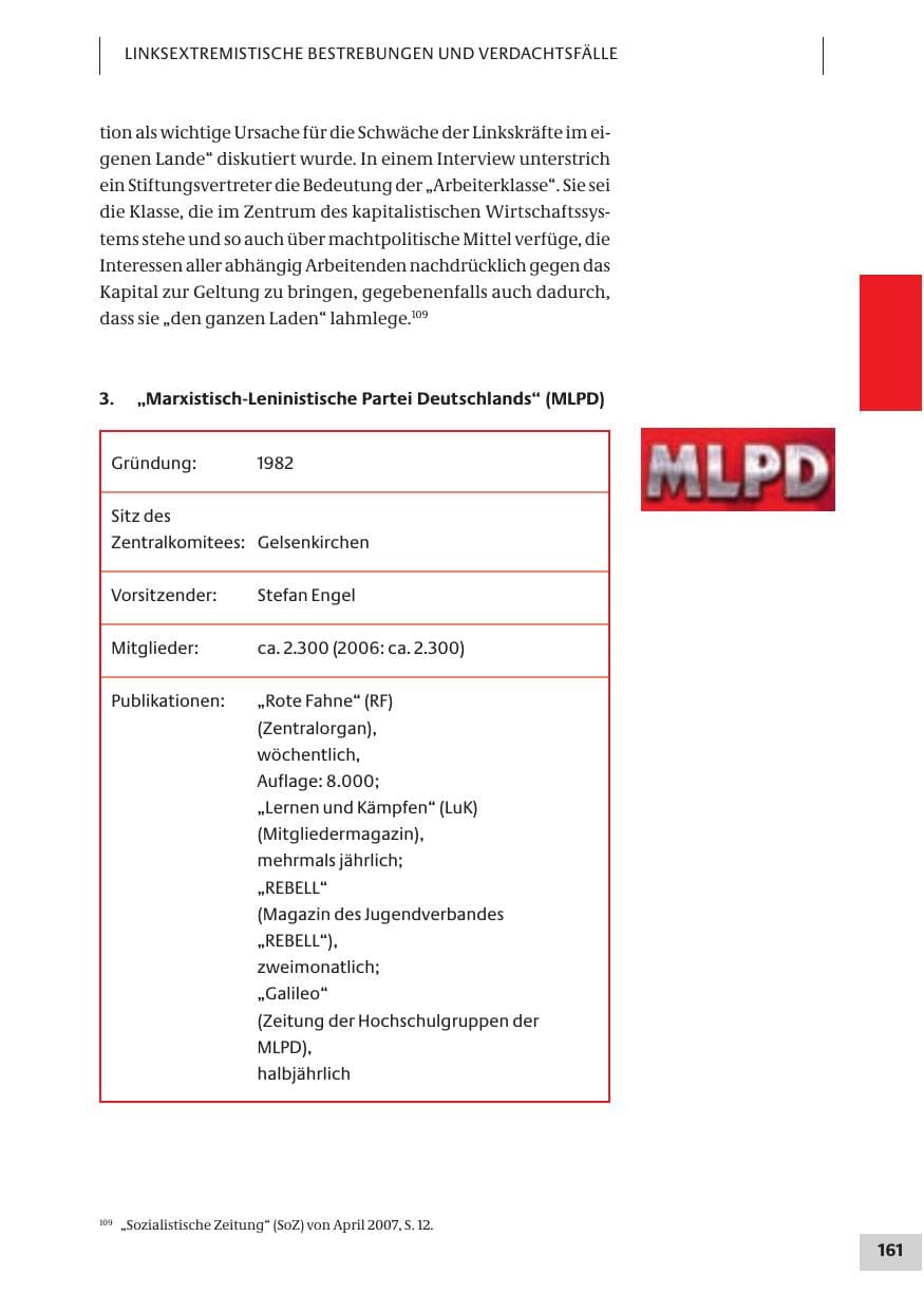 Seite 161 des Verfassungsschutzbericht 2007 Bund