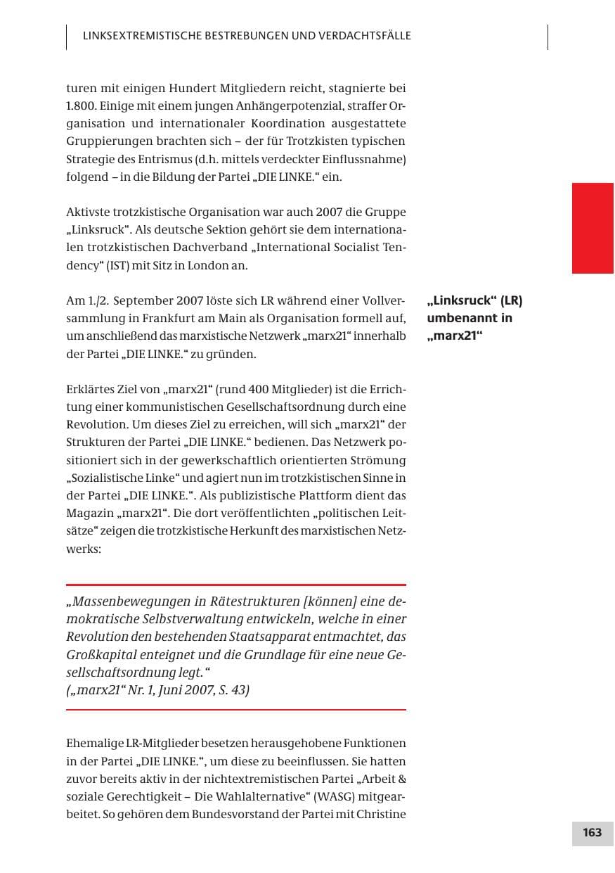 Seite 163 des Verfassungsschutzbericht 2007 Bund