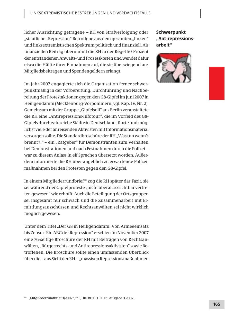 Seite 165 des Verfassungsschutzbericht 2007 Bund