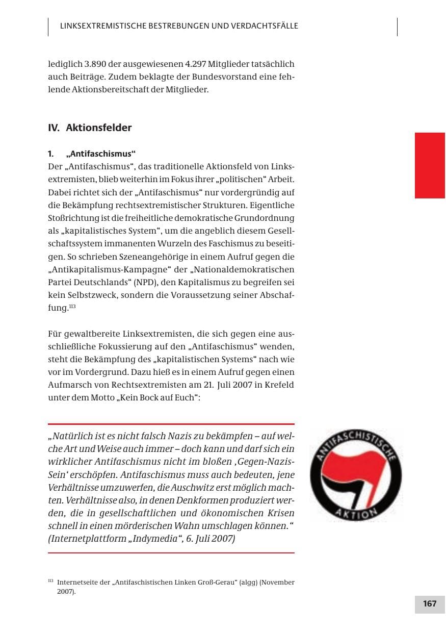 Seite 167 des Verfassungsschutzbericht 2007 Bund