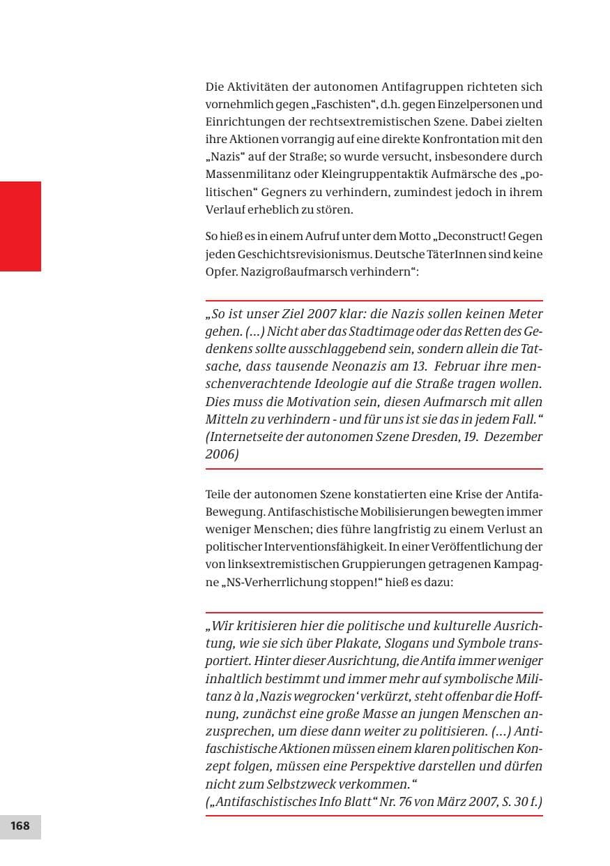 Seite 168 des Verfassungsschutzbericht 2007 Bund