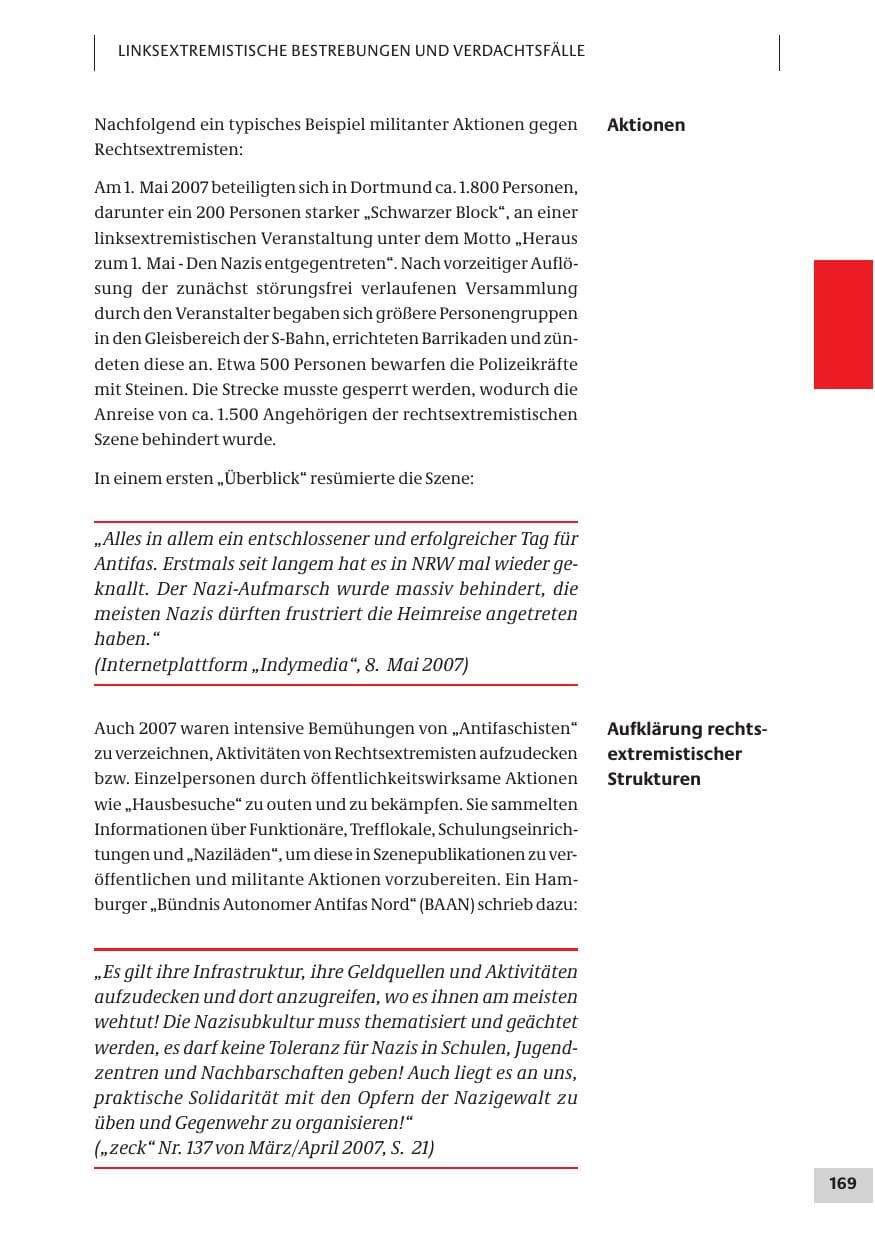 Seite 169 des Verfassungsschutzbericht 2007 Bund