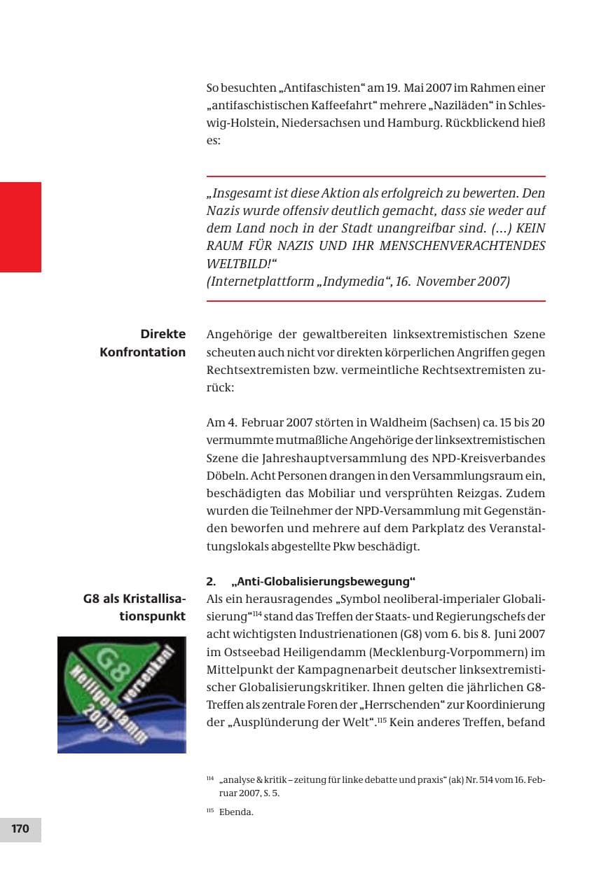 Seite 170 des Verfassungsschutzbericht 2007 Bund