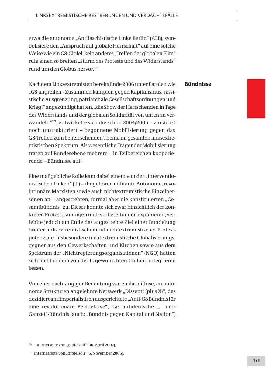 Seite 171 des Verfassungsschutzbericht 2007 Bund