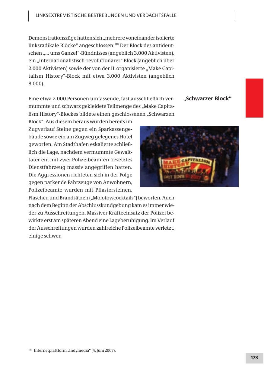 Seite 173 des Verfassungsschutzbericht 2007 Bund