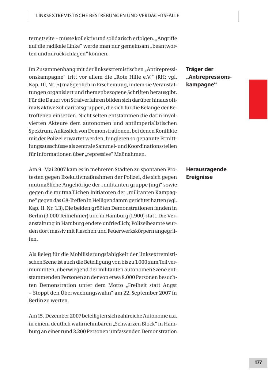 Seite 177 des Verfassungsschutzbericht 2007 Bund