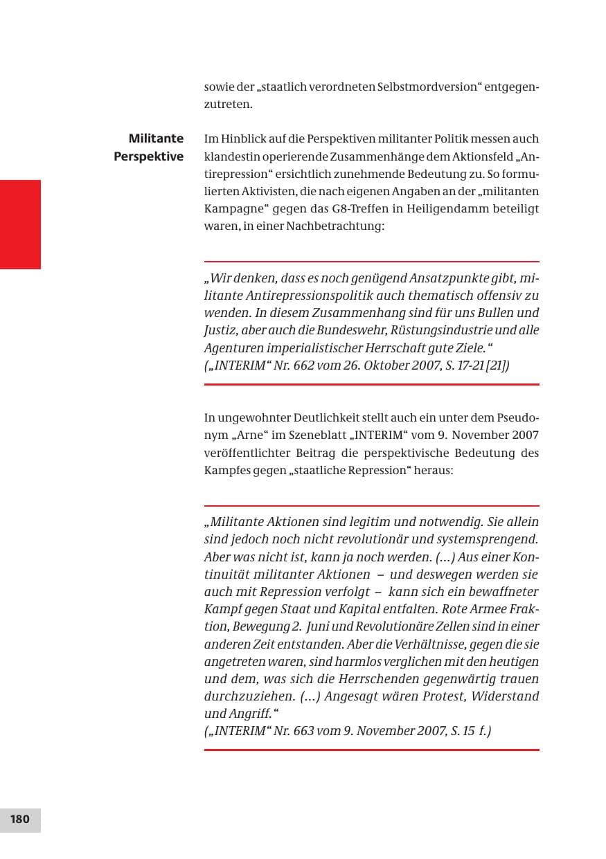 Seite 180 des Verfassungsschutzbericht 2007 Bund