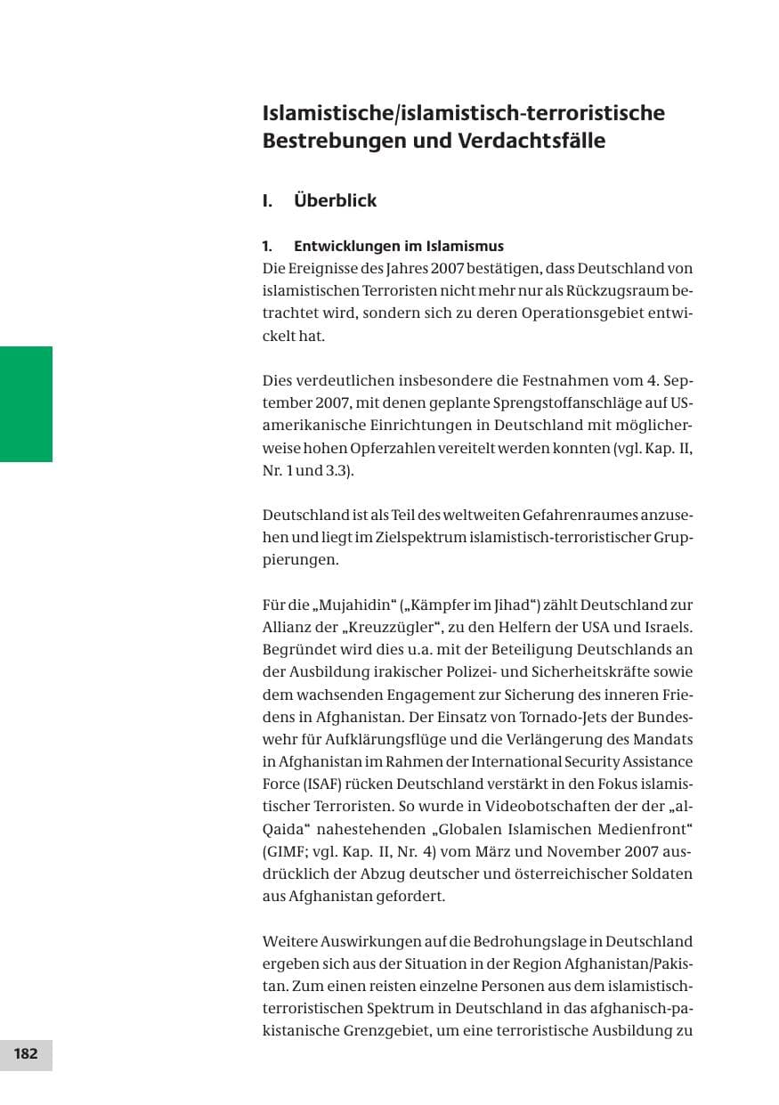 Seite 182 des Verfassungsschutzbericht 2007 Bund