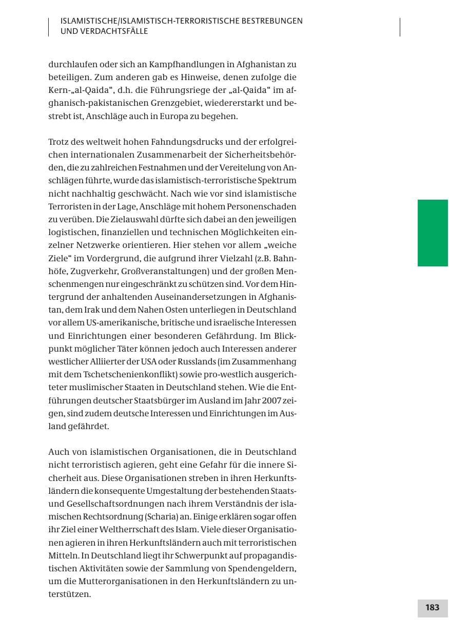 Seite 183 des Verfassungsschutzbericht 2007 Bund