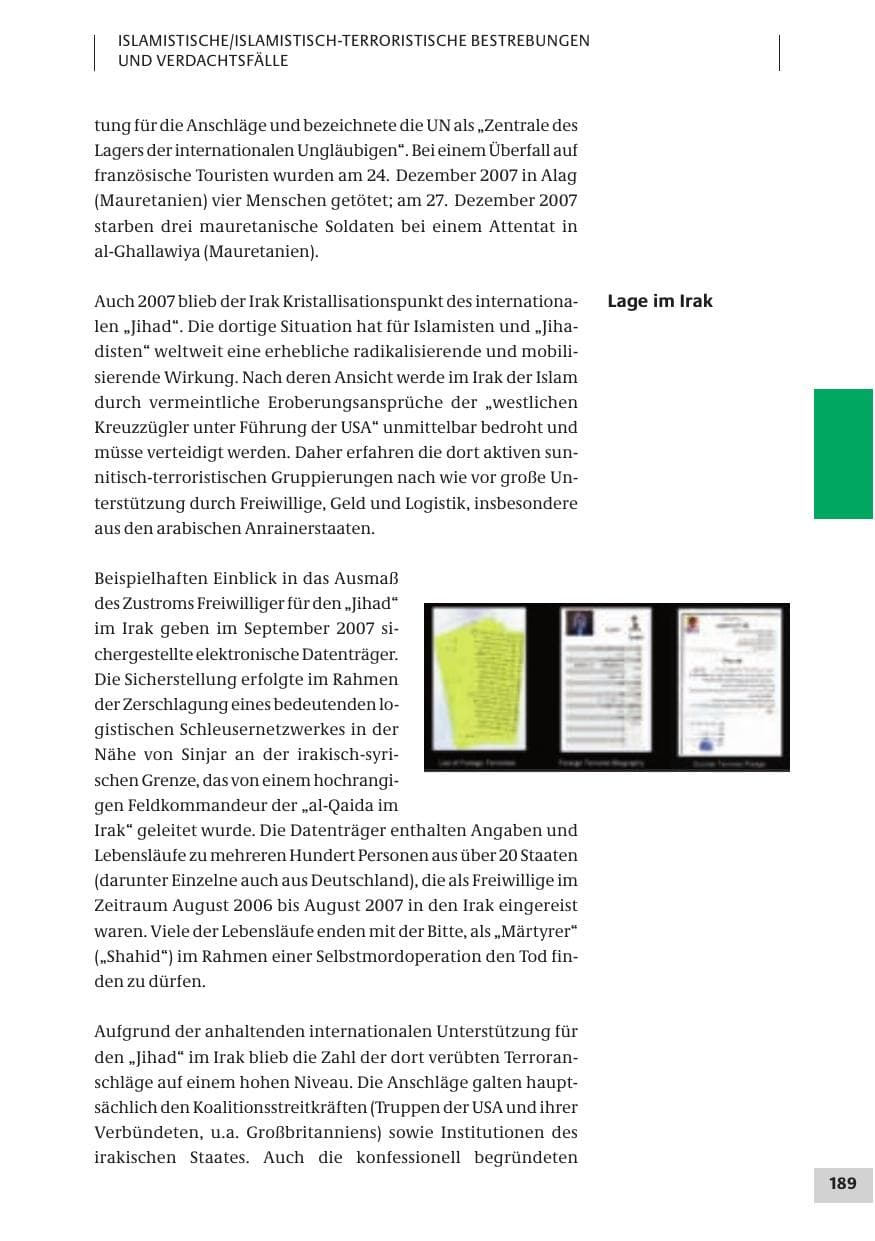 Seite 189 des Verfassungsschutzbericht 2007 Bund