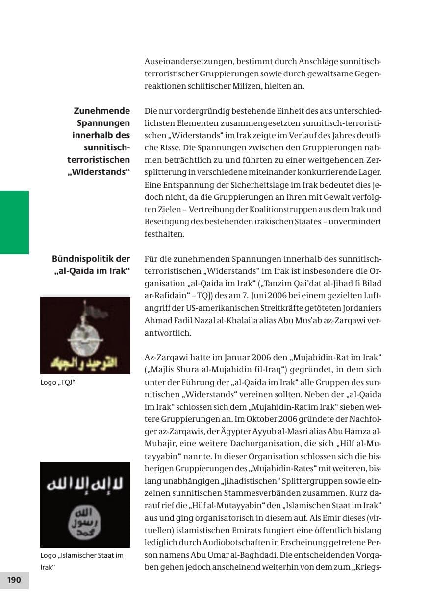Seite 190 des Verfassungsschutzbericht 2007 Bund