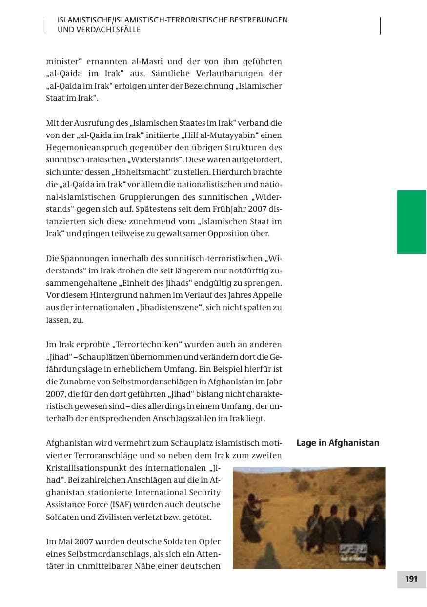 Seite 191 des Verfassungsschutzbericht 2007 Bund