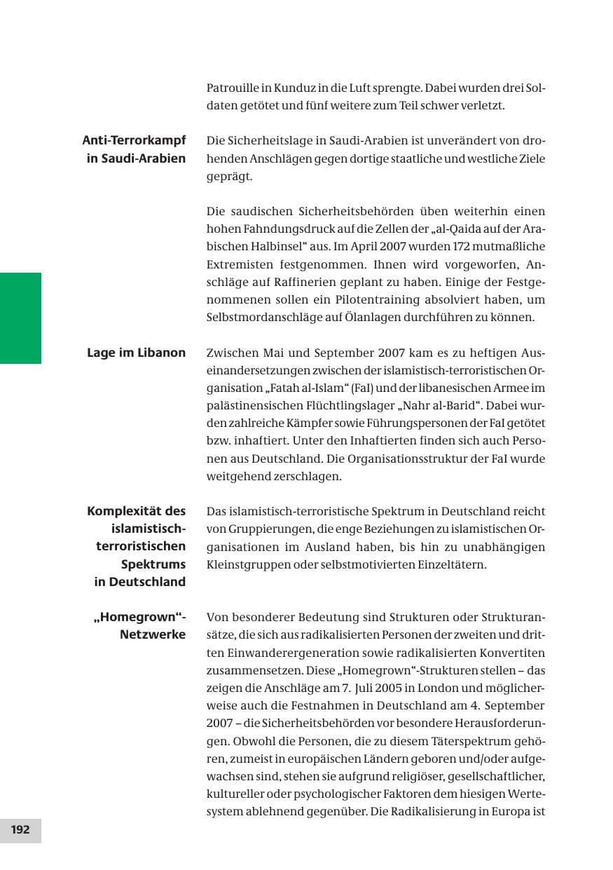 Seite 192 des Verfassungsschutzbericht 2007 Bund